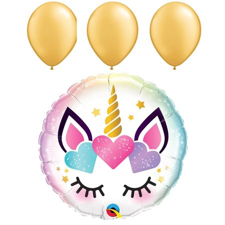 LOONBALLOON Birthday General Balloons, 18 inch UNICORN EYELASHES, Gold Latex Set LOON-LAB-97387-Q-U